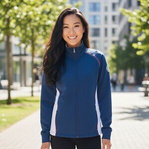 Lauren Ralph Lauren Active Womens Track Jacket XL Blue & White Polyester Blend